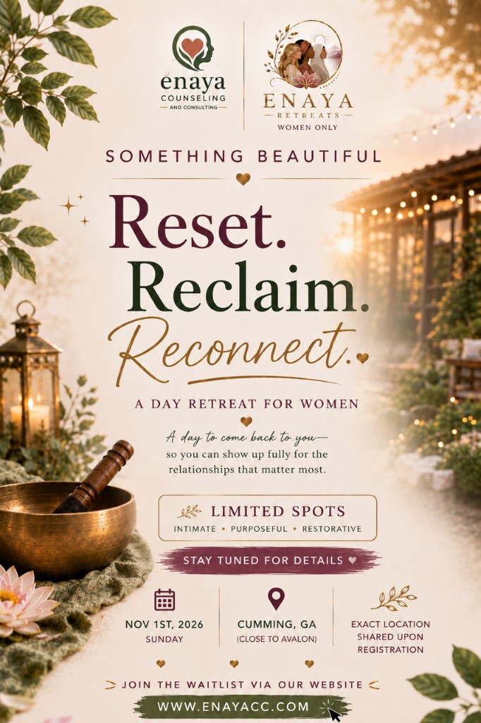 Reset. Reclaim. Reconnect. — a day retreat for women on Sunday, November 1, 2026 in Cumming, Georgia, close to Avalon. Limited spots; join the waitlist.
