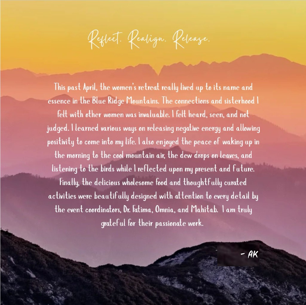 Retreat testimonial from AK: Reflect. Realign. Release.
